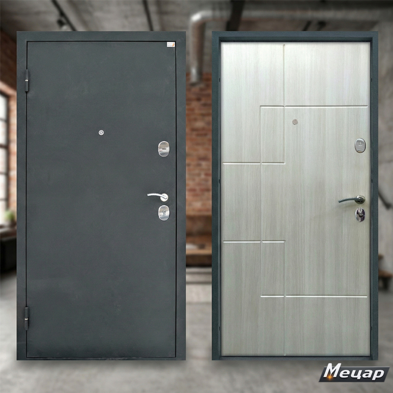 Входная дверь в квартиру усиленная 90 мм "Цитадель-М" (Дуб Молочный / Черный Шелк) 960x2050Л