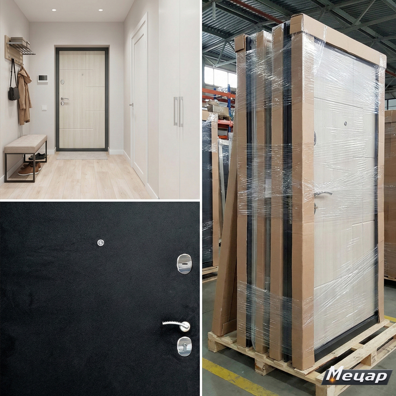 Входная дверь в квартиру усиленная 90 мм "Цитадель-М" (Дуб Молочный / Черный Шелк) 960x2050Л